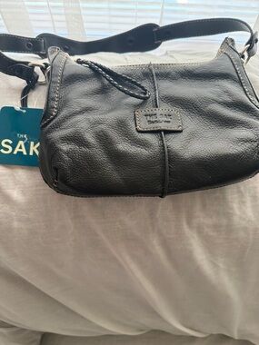 The Sak Black Leather Small Shoulder Bag with Braided Accent